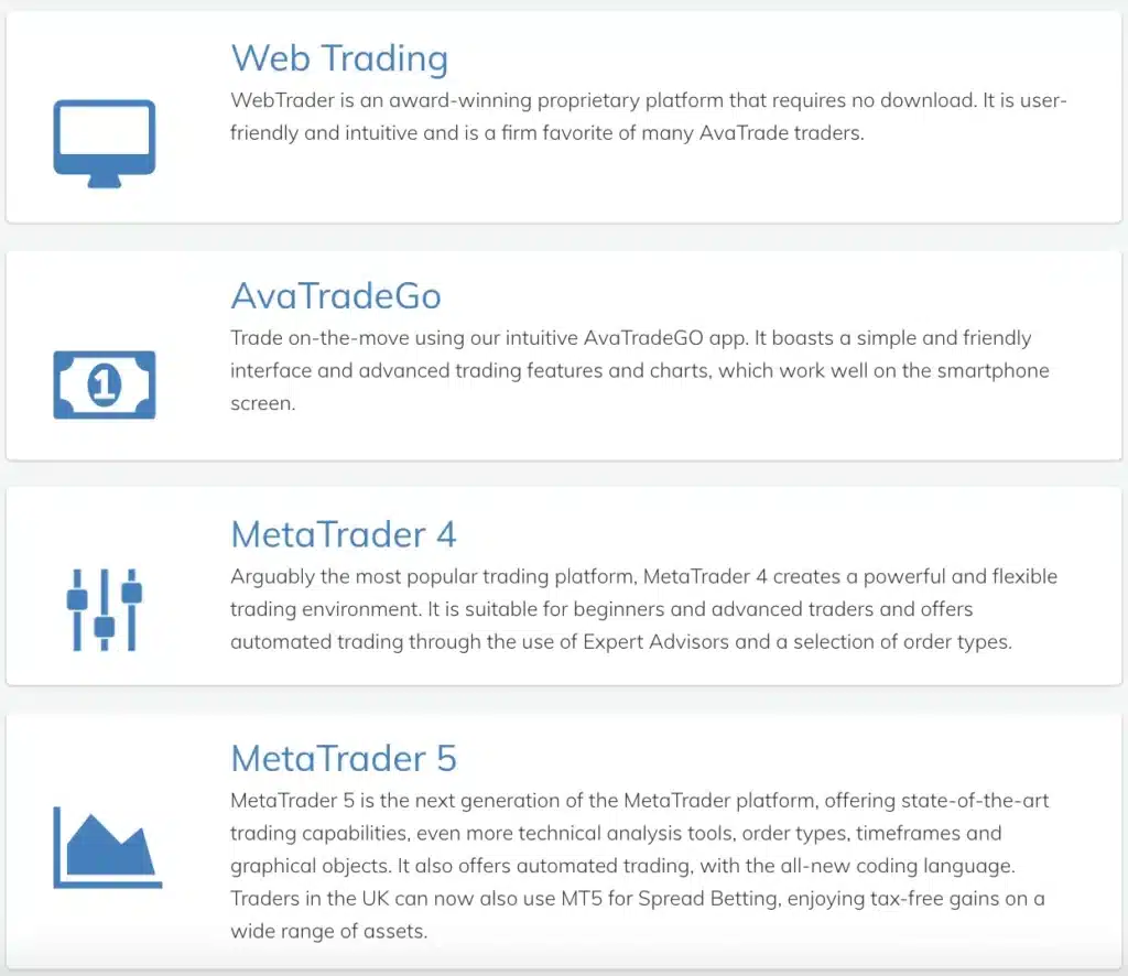 แพลตฟอร์มที่รองรับ AvaTrade แพลตฟอร์มที่รองรับ AvaTrade