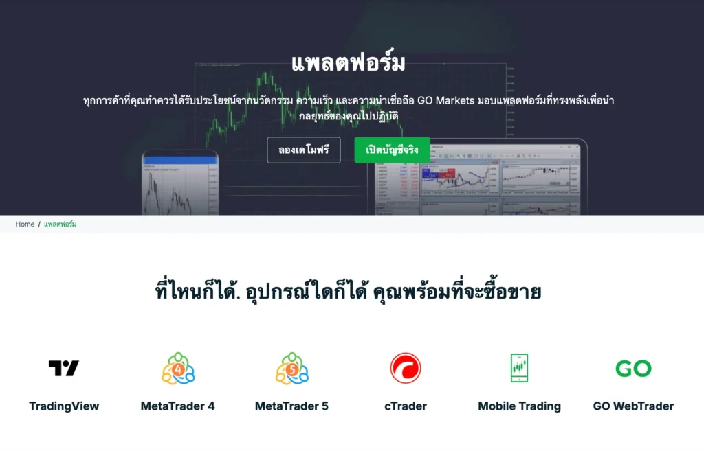 Platform การเทรดที่รองรับของ Go Markets Platform การเทรดที่รองรับของ Go Markets