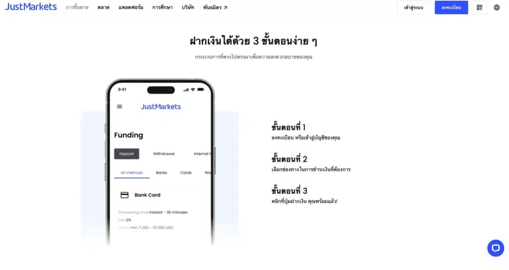 ช่องทางการฝากเงินของ JustMarkets