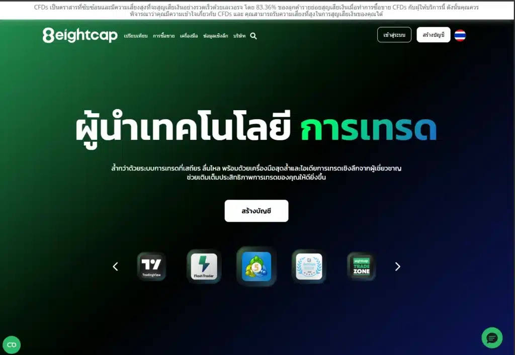 หน้าเว็บไซต์ Eightcap