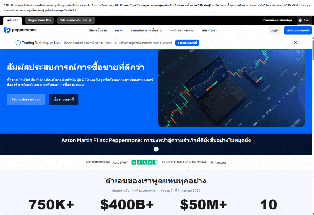 หน้าเว็บไซต์ Pepperstone