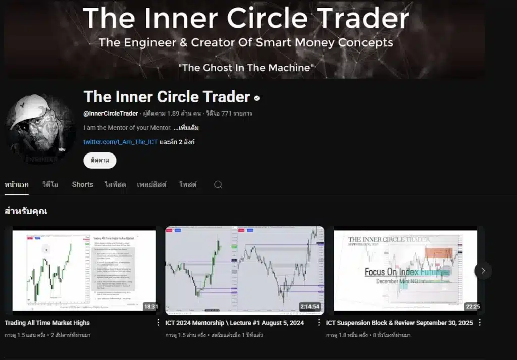The Inner Circle Trader (ICT Forex) ช่อง Youtube The Inner Circle Trader (ICT Forex)