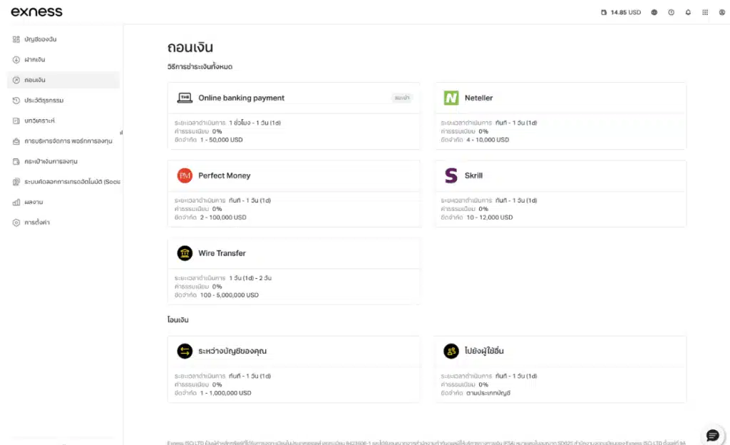 ช่องทางการถอนเงินกับ Exness