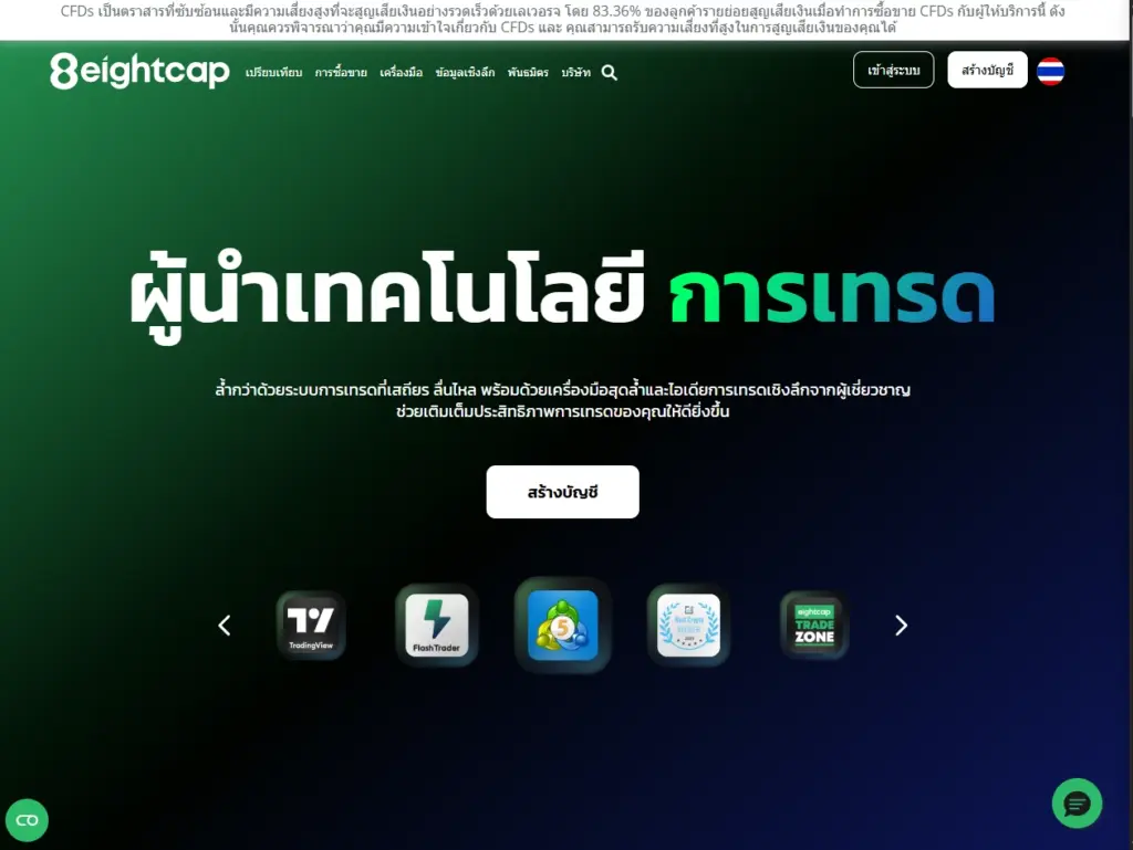 หน้าเว็บไซต์ Eightcap