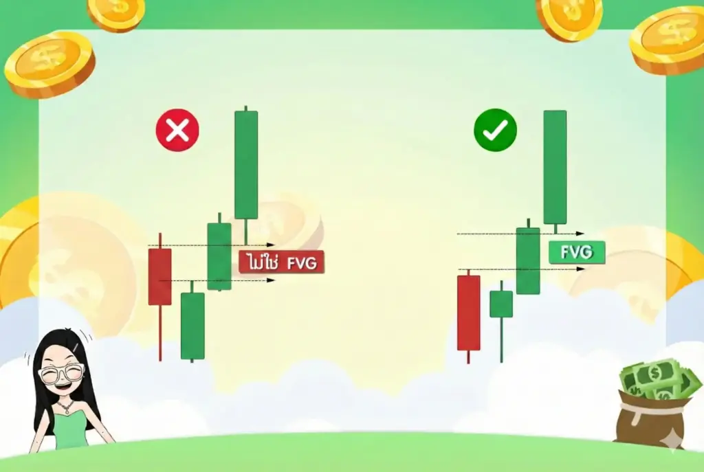 ตัวอย่าง FVG จริงและ FVG  หลอก