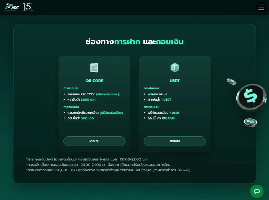 ช่องทางฝากถอนเงินของ Interstellar FX (FISG)