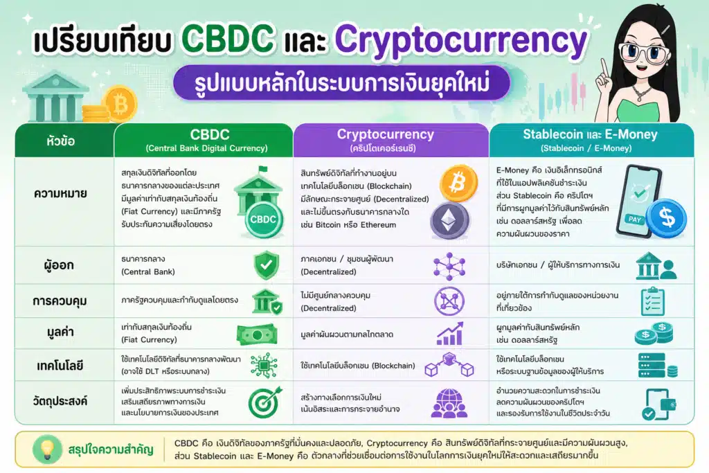 เงินดิจิทัล เทรนด์การเงินโลก เปรียบเทียบ CBDC และ Cryptocurrency