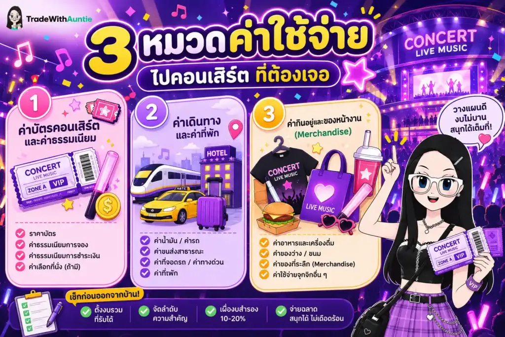 info go to concert expenses ค่าใช้จ่ายไปคอนเสิร์ต อินโฟกราฟิกแจกแจง 3 หมวดรายจ่ายหลักหน้าฮอลล์