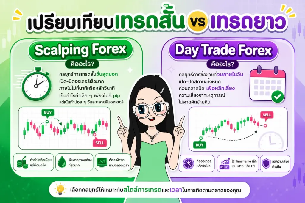 Scalping Forex คืออะไร, Day Trade Forex คืออะไร Scalping Forex คืออะไร แผนภาพเปรียบเทียบสไตล์การเทรดสั้นและสวิงเทรด Scalping Forex คืออะไร Day Trade Forex คืออะไร