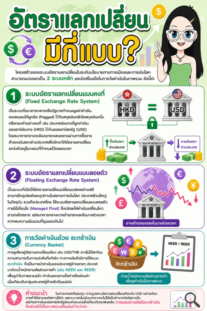 อัตราแลกเปลี่ยน คืออะไร มีกี่แบบ สรุปความแตกต่างระหว่างระบบอัตราแลกเปลี่ยนแบบคงที่และลอยตัว