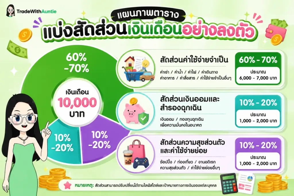 salary-allocation-formula วิธีเก็บเงิน มนุษย์ เงินเดือน 10,000 แผนภาพตารางแบ่งสัดส่วนเงินเดือนอย่างลงตัว