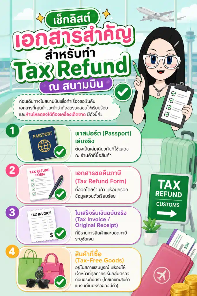 เช็กลิสต์เอกสารสำคัญสำหรับทำ Tax Refund ณ สนามบิน เอกสารยื่นภาษี เช็กลิสต์เอกสารสำคัญสำหรับทำ Tax Refund ณ สนามบิน
