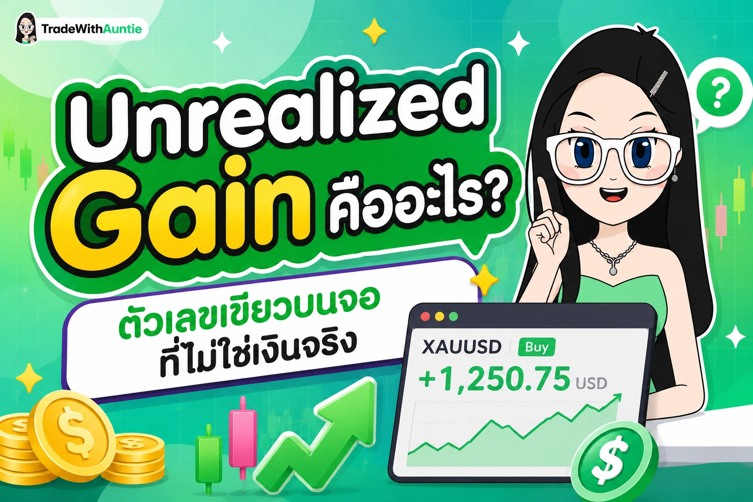 Unrealized Gain คือ แผนภาพอธิบายความแตกต่างระหว่างกำไรทิพย์และกำไรจริงในพอร์ตหุ้น