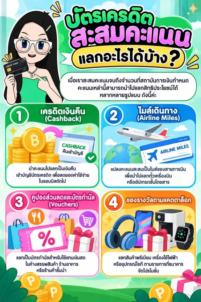 แผนภาพแสดงประเภทของรางวัลที่สามารถนำคะแนนไปแลกได้ บัตรเครดิตสะสมคะแนน แผนภาพแสดงประเภทของรางวัลที่สามารถนำคะแนนไปแลกได้