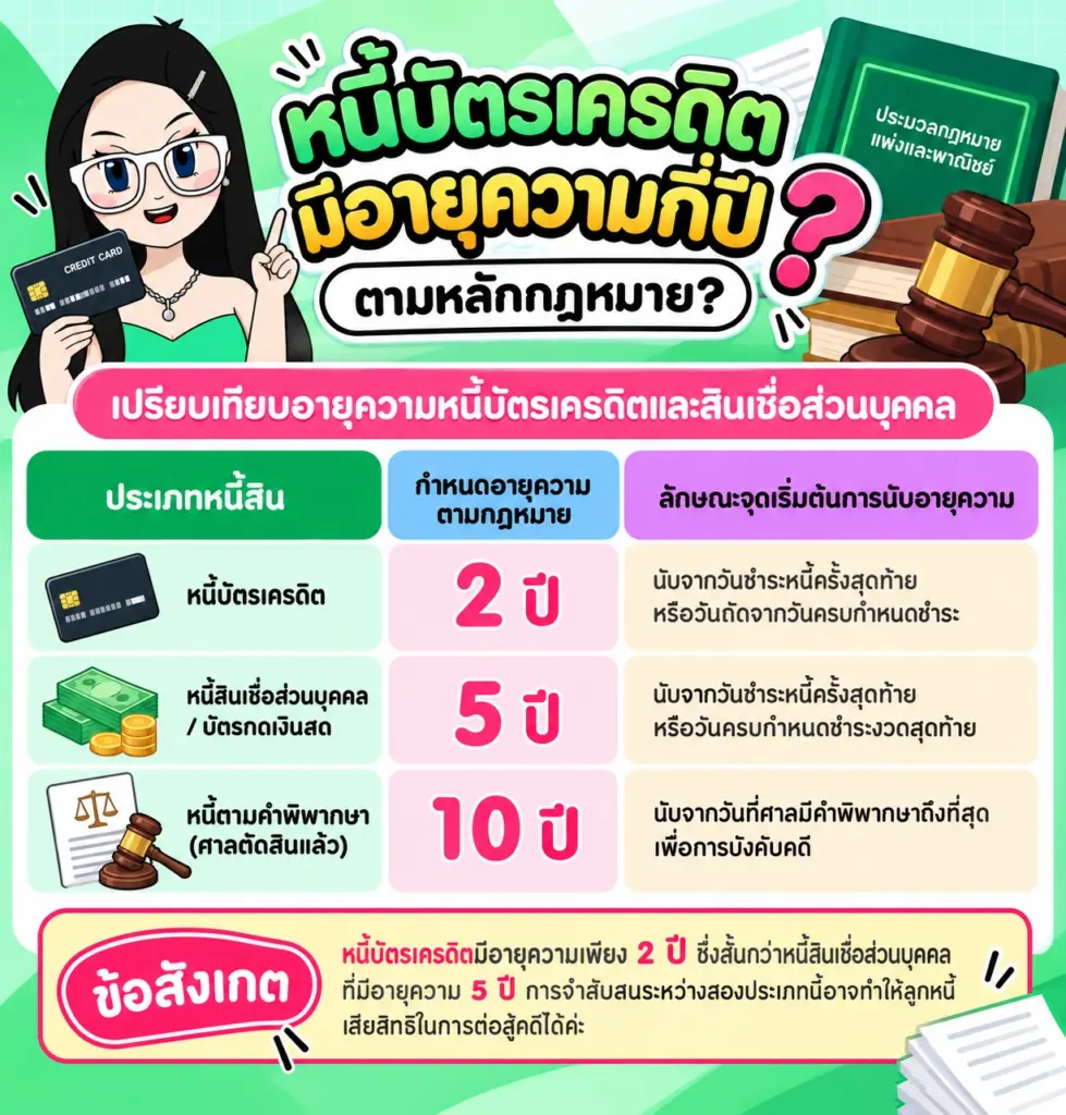 เปรียบเทียบอายุความหนี้บัตรเครดิตและสินเชื่อส่วนบุคคล หนี้บัตรเครดิตมีอายุความกี่ปี เปรียบเทียบอายุความหนี้บัตรเครดิตและสินเชื่อส่วนบุคคล