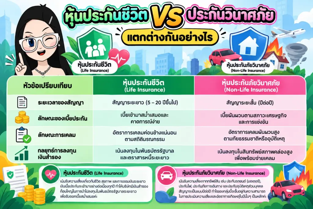 แผนภาพเปรียบเทียบข้อแตกต่างระหว่างหุ้นประกันชีวิตและประกันวินาศภัย หุ้นประกันภัย มีอะไรบ้าง แผนภาพเปรียบเทียบข้อแตกต่างระหว่างหุ้นประกันชีวิตและประกันวินาศภัย