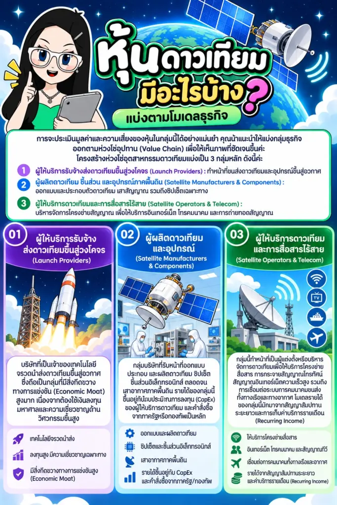 หุ้นดาวเทียม มีอะไรบ้าง แผนภาพแสดงโครงสร้างห่วงโซ่อุตสาหกรรมดาวเทียมและอวกาศ
