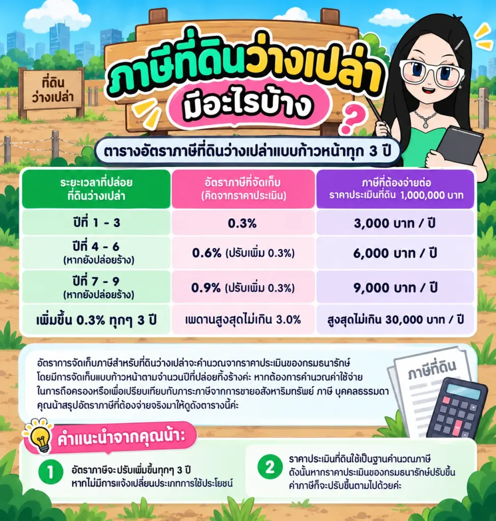 ภาษีที่ดินว่างเปล่าและสิ่งปลูกสร้าง ตารางอัตราภาษีที่ดินว่างเปล่าแบบก้าวหน้าทุก 3 ปี