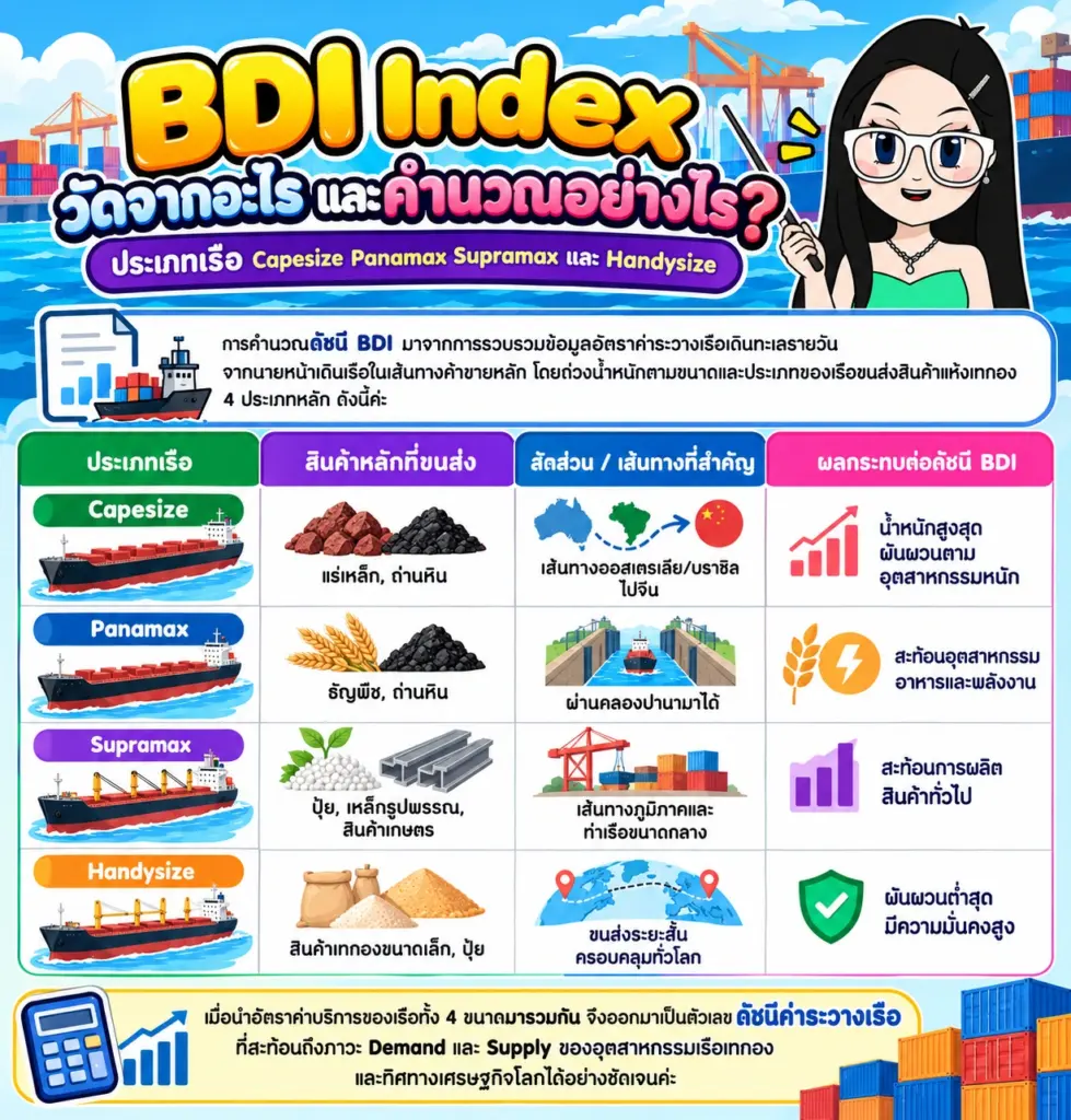แผนภาพแสดงประเภทเรือ Capesize Panamax Supramax Handysize BDI Index คืออะไร Baltic Dry Index วัดจากอะไร แผนภาพแสดงประเภทเรือ Capesize Panamax Supramax Handysize