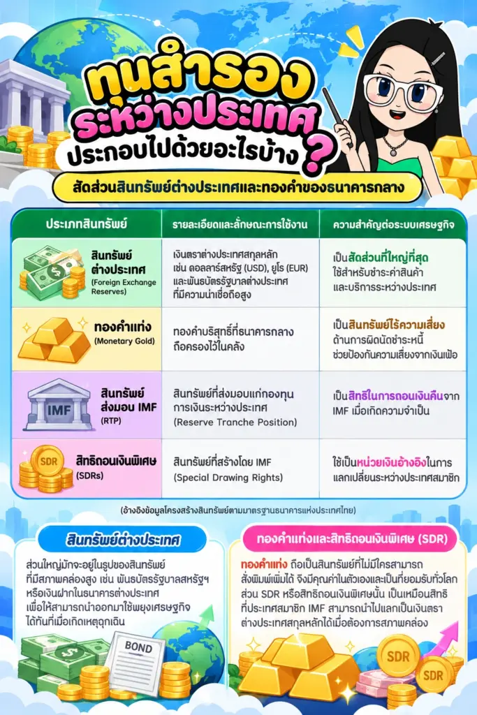 ทุนสำรองระหว่างประเทศ สัดส่วนสินทรัพย์ต่างประเทศและทองคำของธนาคารกลาง