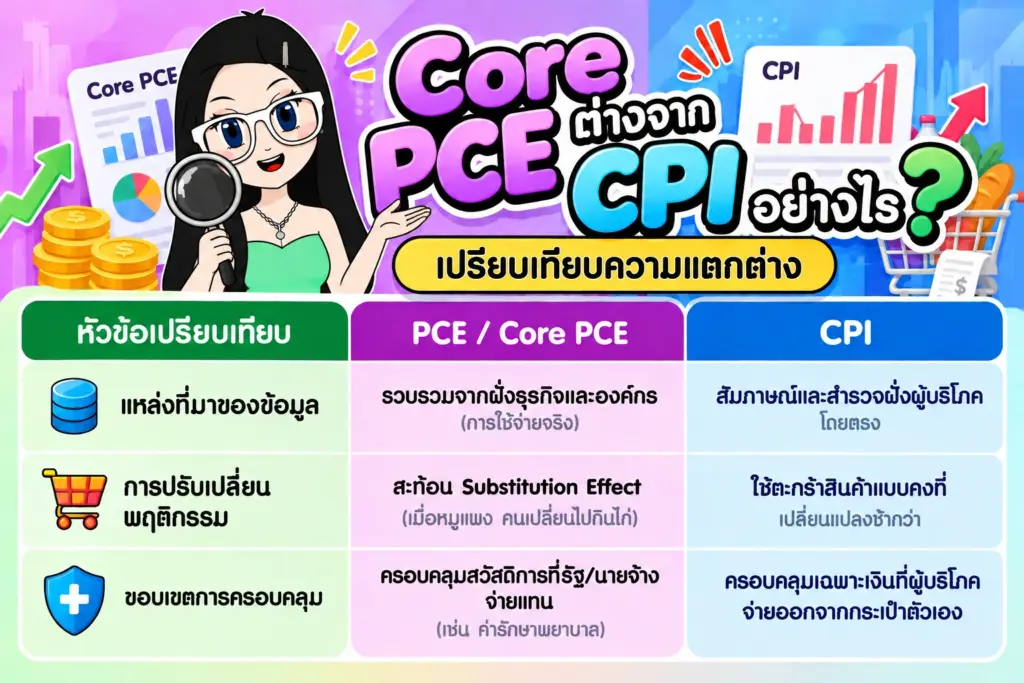 Core PCE คืออะไร แผนภาพเปรียบเทียบความแตกต่างระหว่าง Core PCE และ CPI