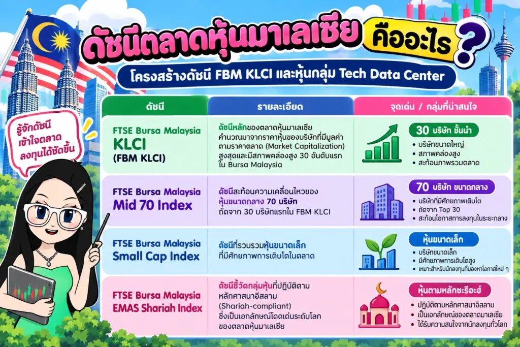 ดัชนีตลาดหุ้นมาเลเซีย คืออะไร โครงสร้างดัชนี FBM KLCI และหุ้นกลุ่ม Tech Data Center