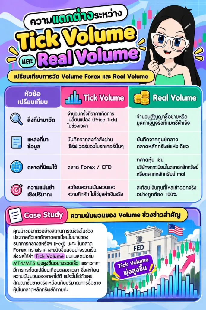 เปรียบเทียบการวัด Volume Forex และ Real Volume Volume Analysis คืออะไร แผนภาพเปรียบเทียบการวัด Volume Forex และ Real Volume